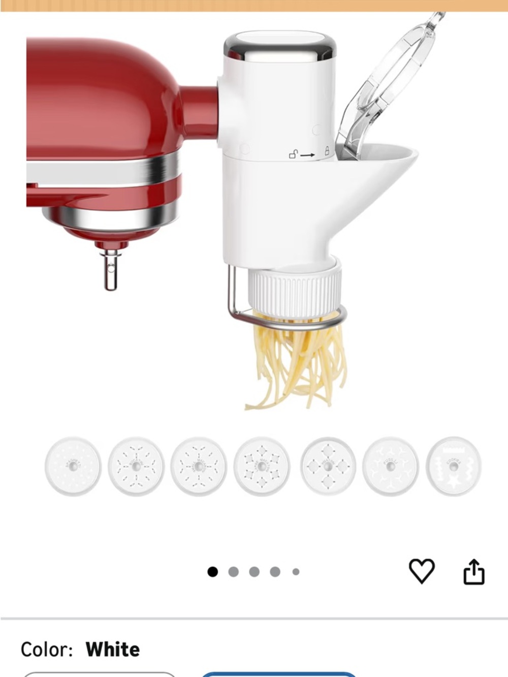 Amazon White Pasta & Noodle Maker Attachment for Stand Mixers